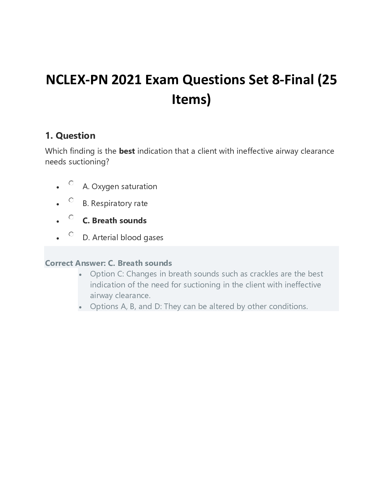 Preview image for NCLEX-PN 2021 Exam Questions Final - Set 8 (25 Items)
